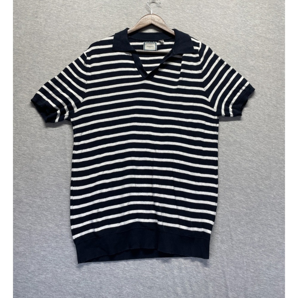 Brave Soul London Knit Polo Shirt Mens XL Black White Striped Cotton Golf Tennis